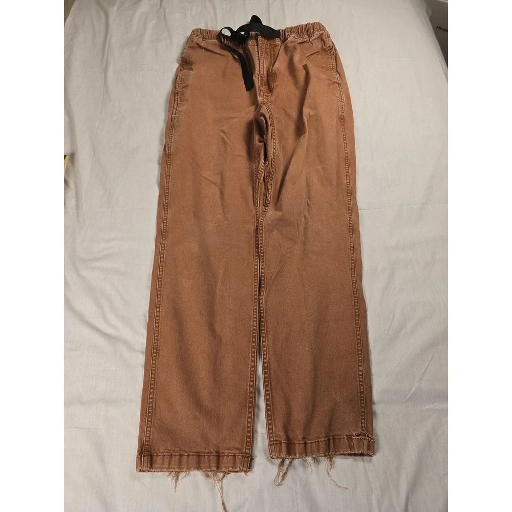 Stoic Pants Mens 33x30 Brown Elastic Waist Belted Straight Leg Workwear Casual